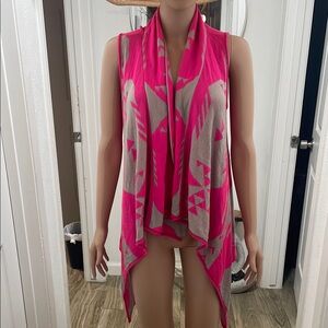Pink and Gray Sleeveless Drape Vest